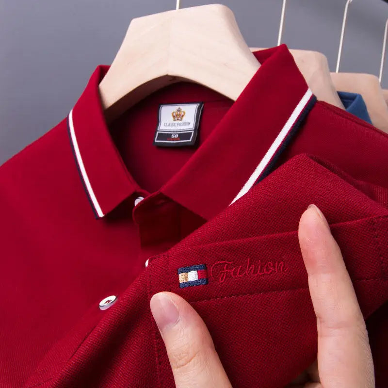 Top Grade Summer Short Sleeve Korean New Fashion Cotton Soft Pure Color Lapel Slim Fit Casual Tops Men's pocket Polo Shirts