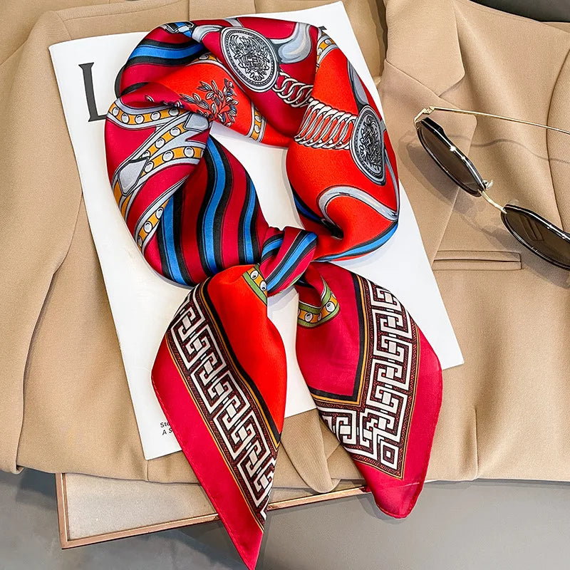 Luxury Brand Square Silk Scarf Women Hairband Design Printed Small Satin Shawls Foulard Neckerchief Female Headbands Bandana