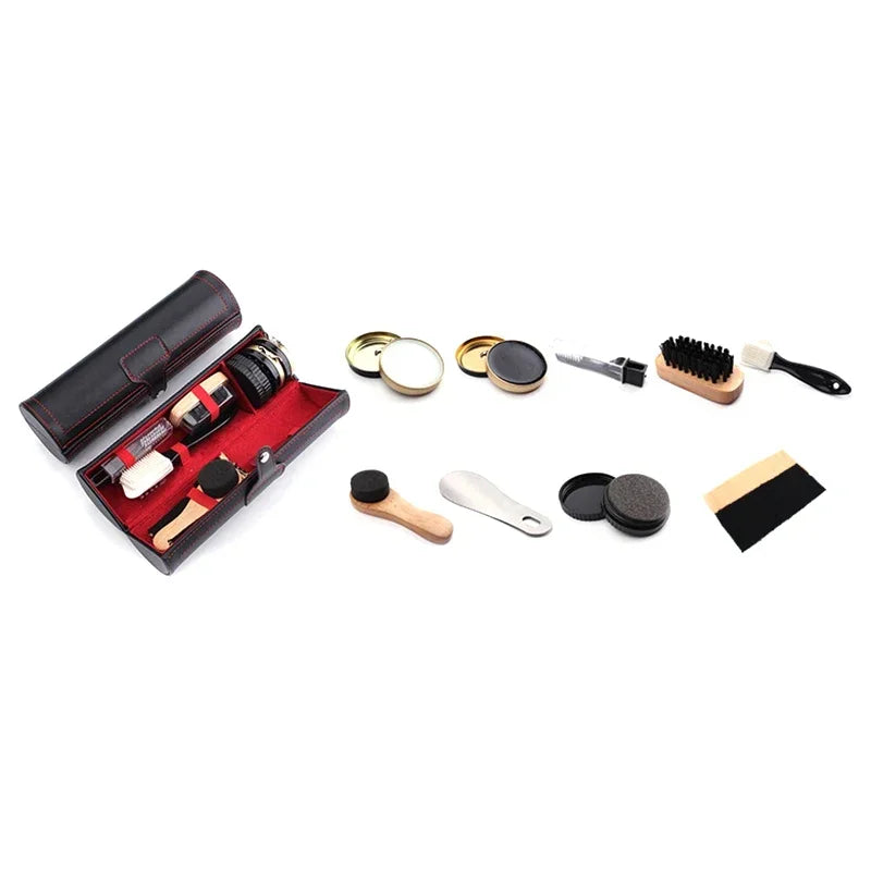 1set Leather Shoes Polish Set Brush Cleaning Kit Keep Shiny Clean Tools for Leather Shoes Care Kit Portable for Boots Sneakers
