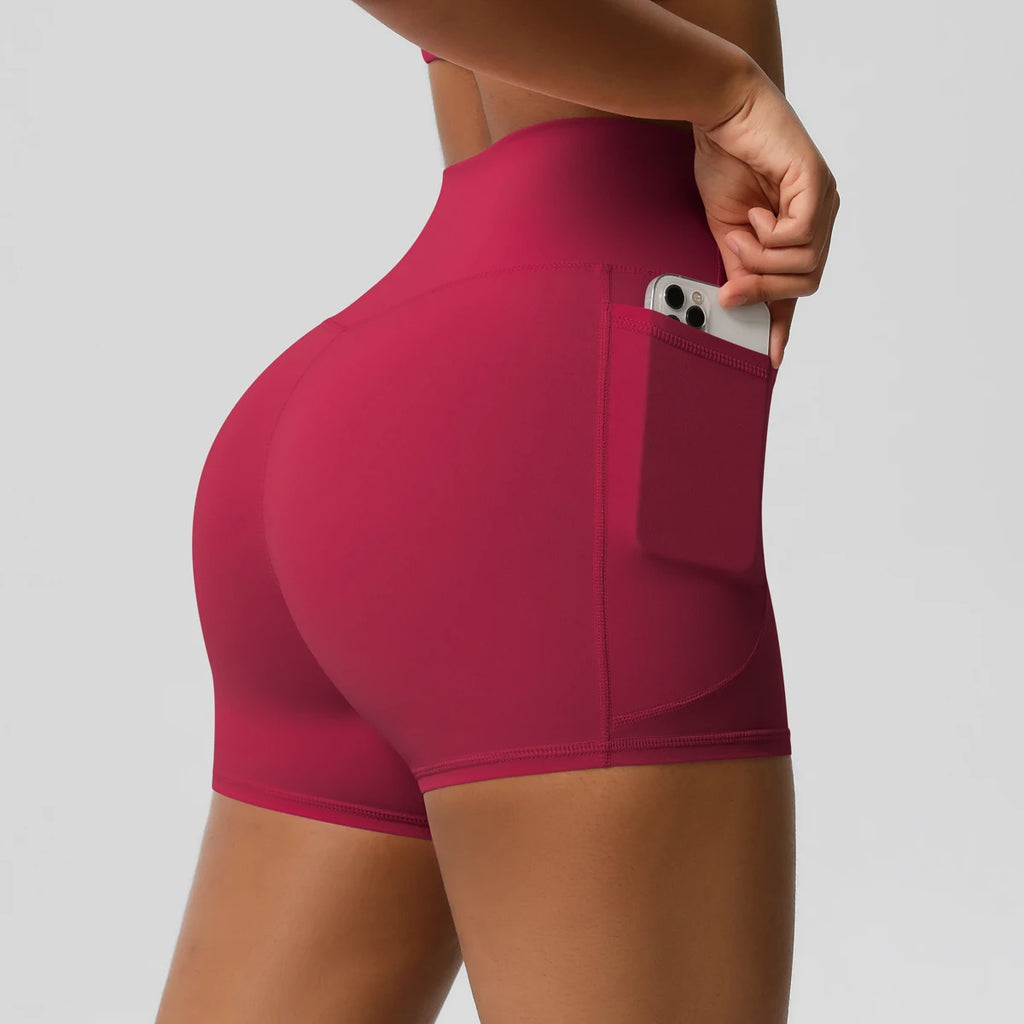 Women’s Seamless High Waist Sports Shorts with Pockets