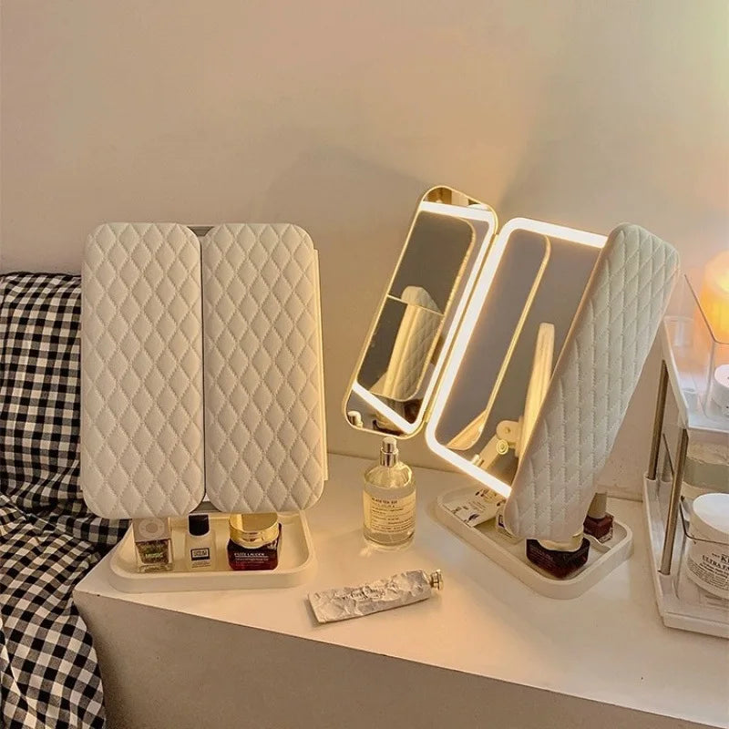 Trifold LED Makeup Mirror – Smart Light‑Up Beauty Mirror with Adjustable Fill Light
