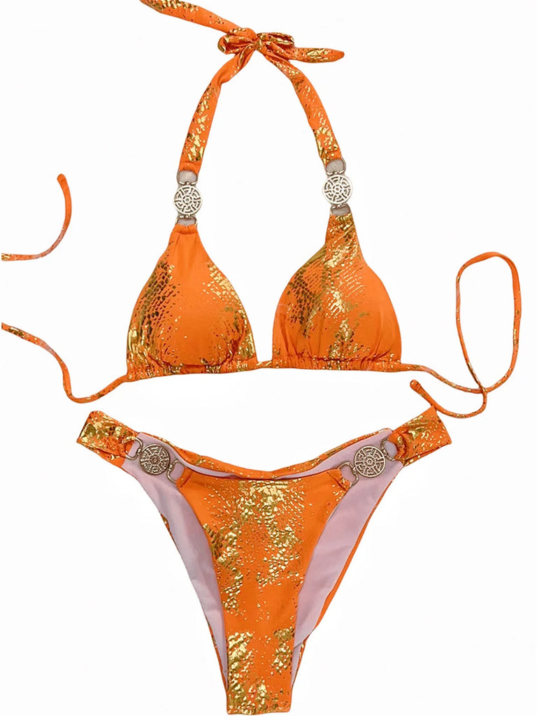Women’s 2026 White Snake‑Skin Rhinestone Micro Bikini – Luxury Brazilian Push‑Up Thong Swimsuit