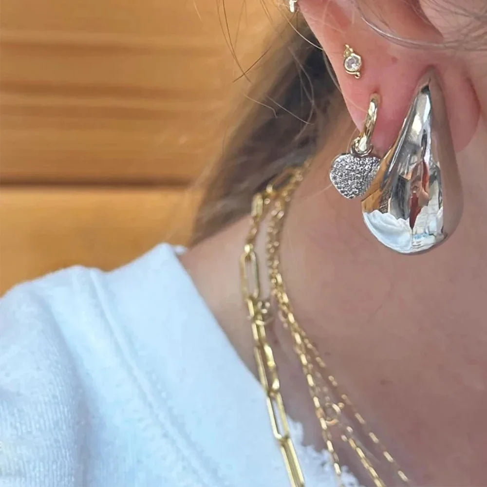 Gold Color Water Drop Earring Stud Simple Design Ins Women Post Earrings 3 Size Available Silver Color Big Surface Girls Jewelry