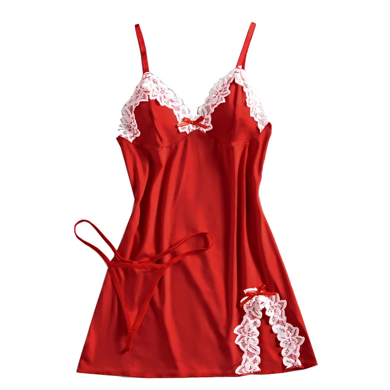 Light Purple Deep‑V Lace Bow Nightdress