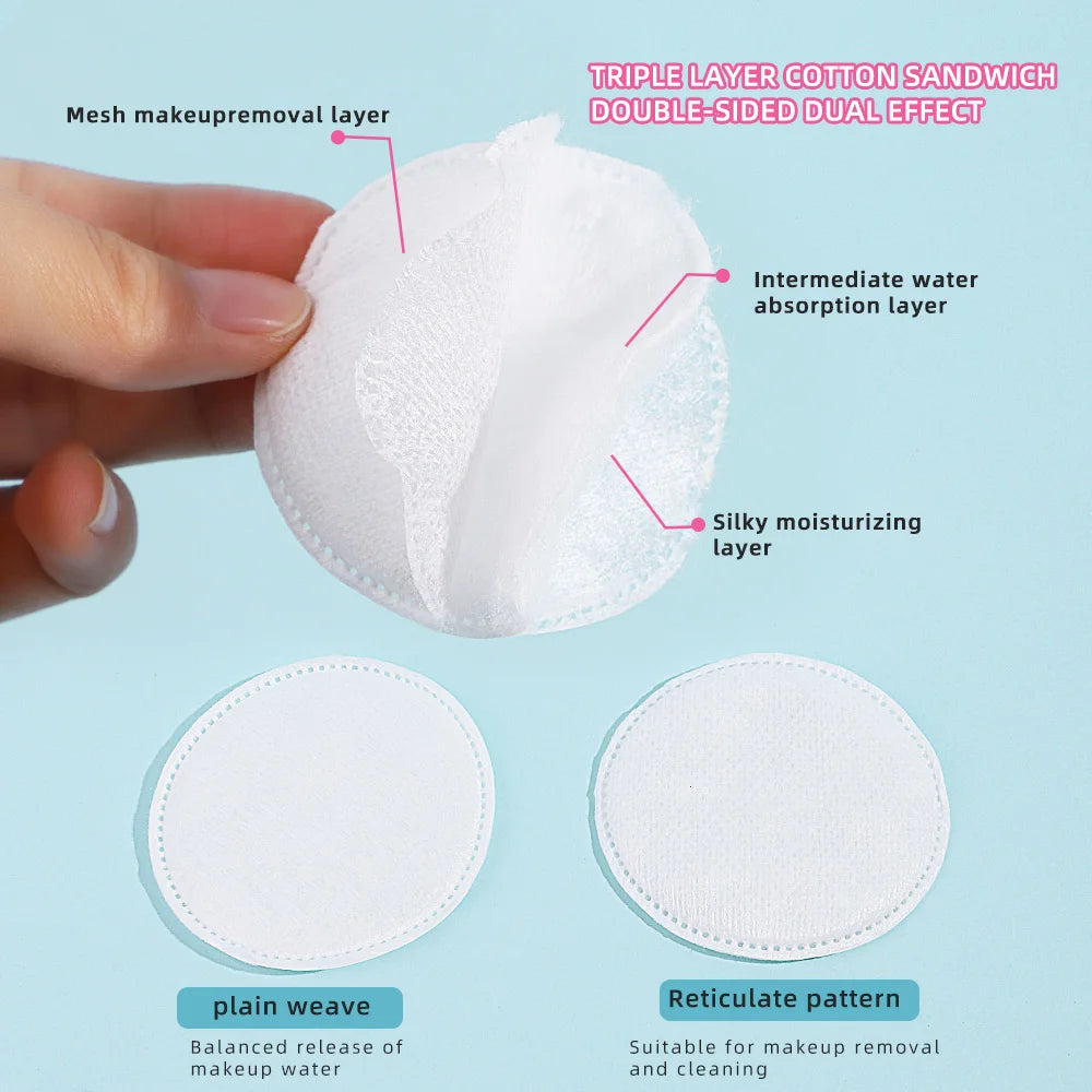 100pcs Soft & Breathable Makeup Remover Pads – Double‑Sided Textured Cotton Rounds for Daily Cleansing