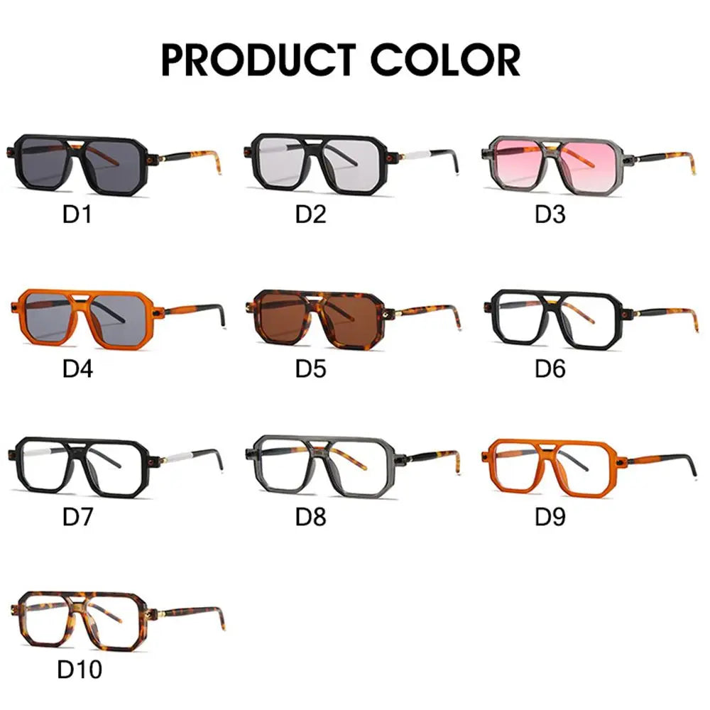 Retro Double Bridge Women Sunglasses Fashion Leopard Irregular Square Sun Glasses Men Trendy Street Wear Shades UV400 Eyewear