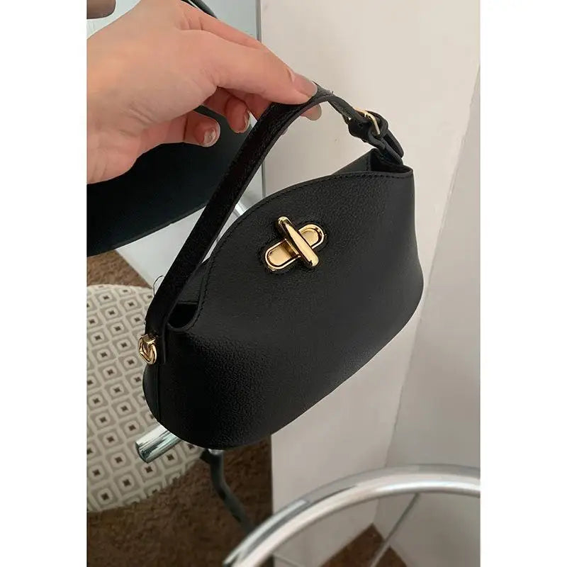 Litchi Leather Gold Button Handbag Brand Niche Fashion Simple Bucket Bag Korea Soft Pink Versatile Luxury Shoulder Bag For Women