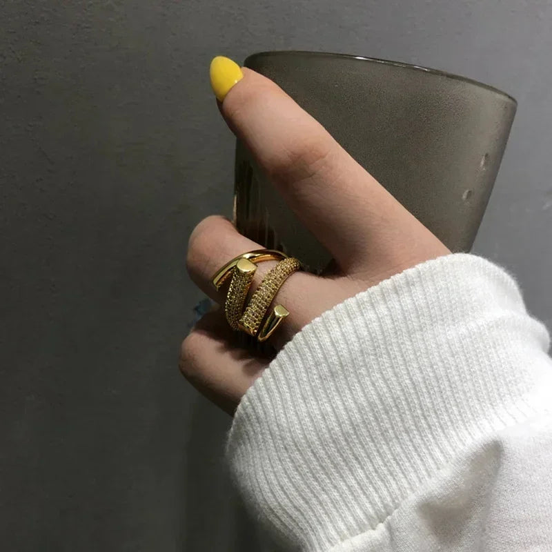 Cubic Zirconia Geometric Open Ring – Fashion Irregular Unisex Hip Hop Accessory