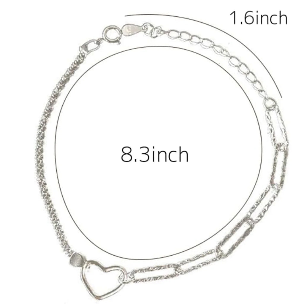 Lucky Star Heart Patchwork Bracelets for Women Ladies 925 Silver Plated Delicate Link Chain Jewelry Gifts Adjustable Bracelet