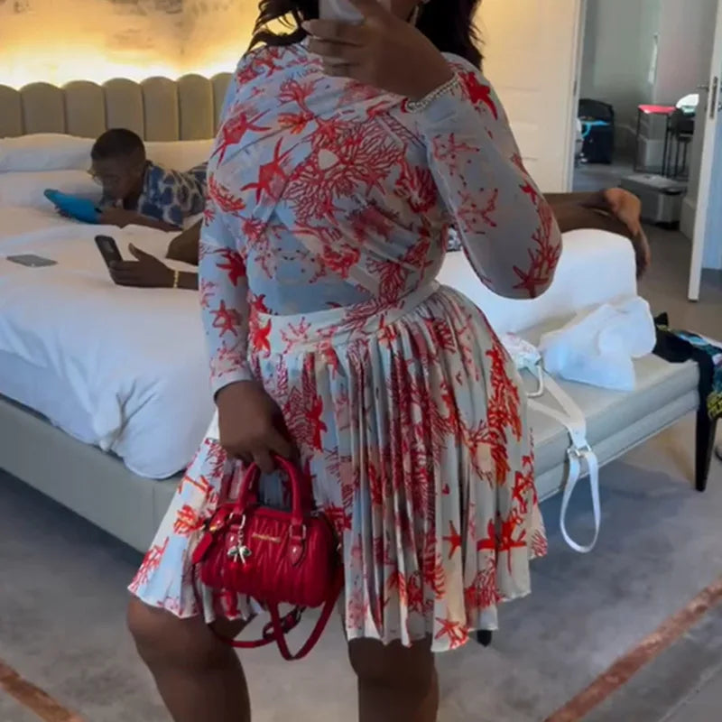 Women’s African Fashion Leaf‑Print Dress Set