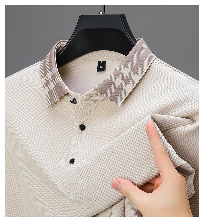 Men’s Light‑Luxury Long‑Sleeve Striped Polo Shirt