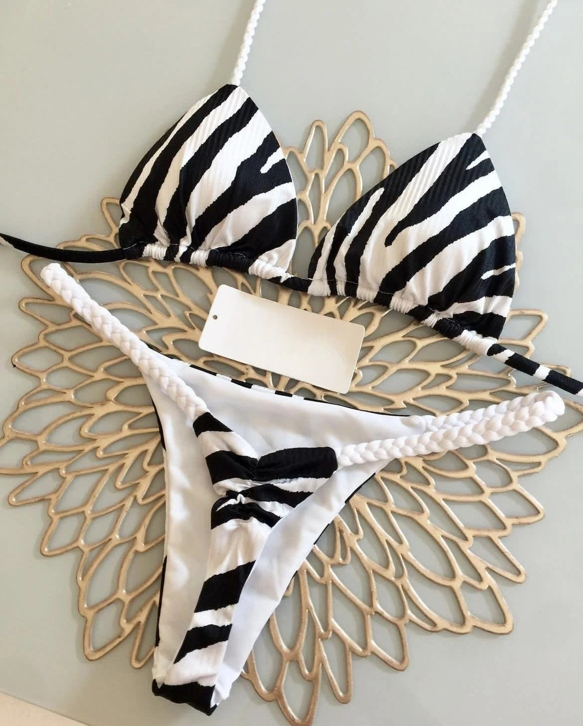 Zebra Print High‑Waist Brazilian Bikini