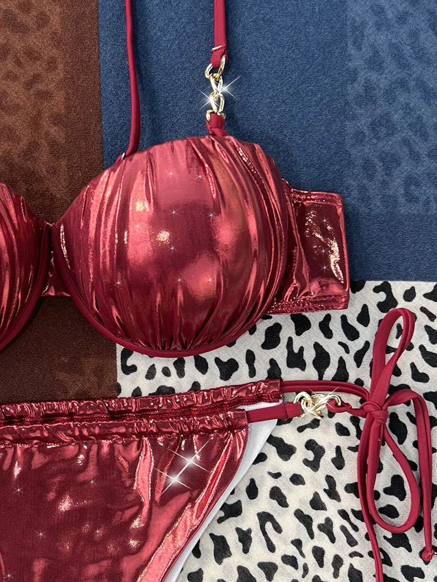 Shiny PU Leather Underwired Bikini