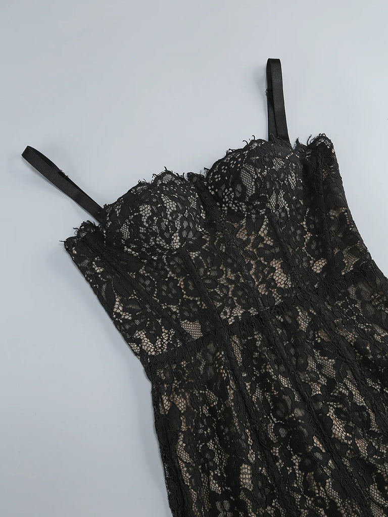 Black Lace Patwork Sleeveless Maxi Dress for Women 2025 Summer Sexy Bodycon Party Dresses Fashion Summer Celebrity Club Wear