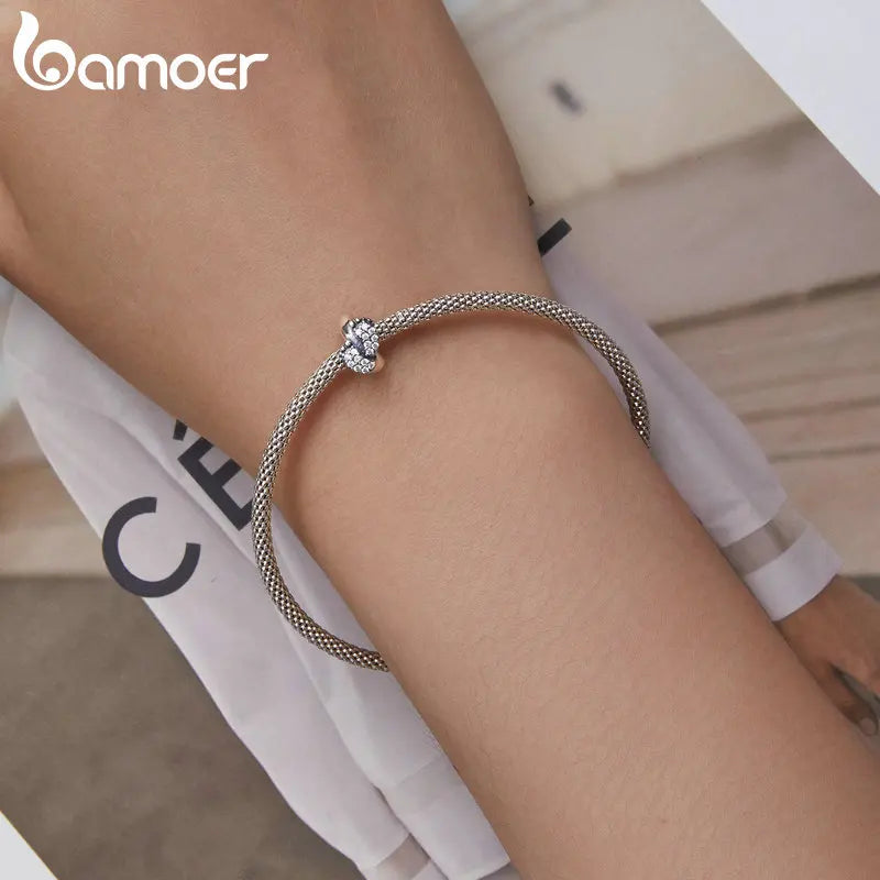 Bamoer 925 Sterling Silver Baby Feet Silicone Bead Accessory for Women Bracelet Bangle DIY Mother's Day Gift BSC688