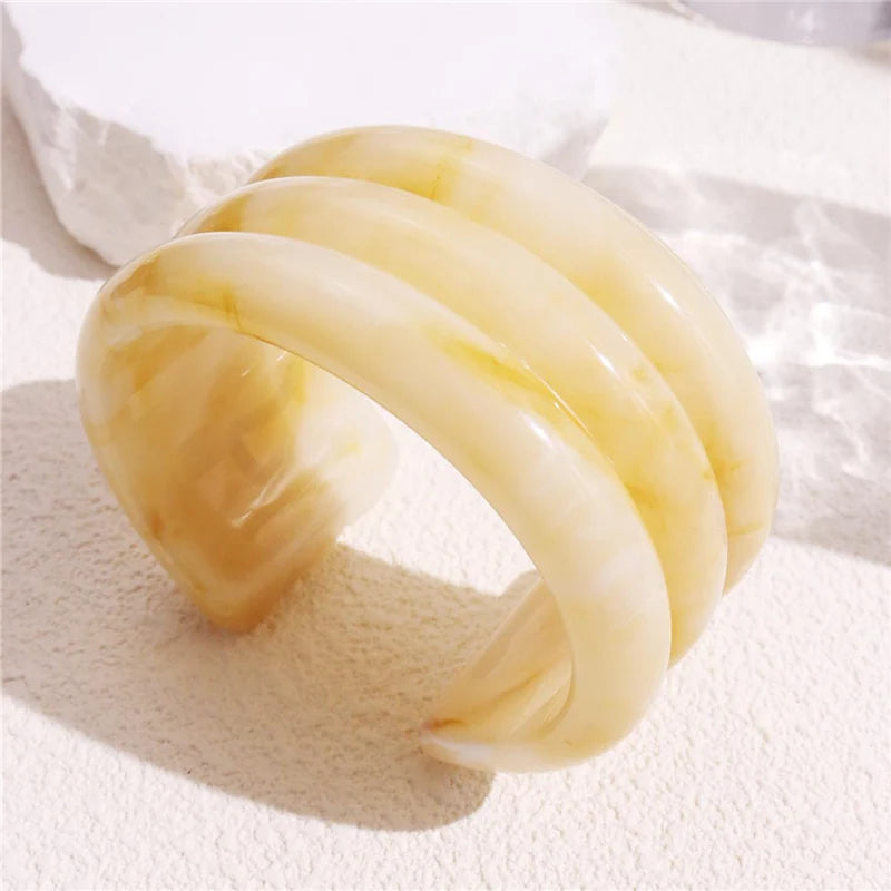 HUANZHI Vintage Resin Triangle Wide Bangle Bracelet