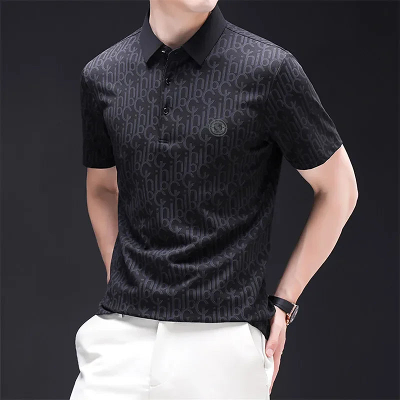 New Men's Business Casual Short Sleeved Shirt with Badge Solid Color Polo Shirt Fashionable Breathable Comfortable Versatile Top