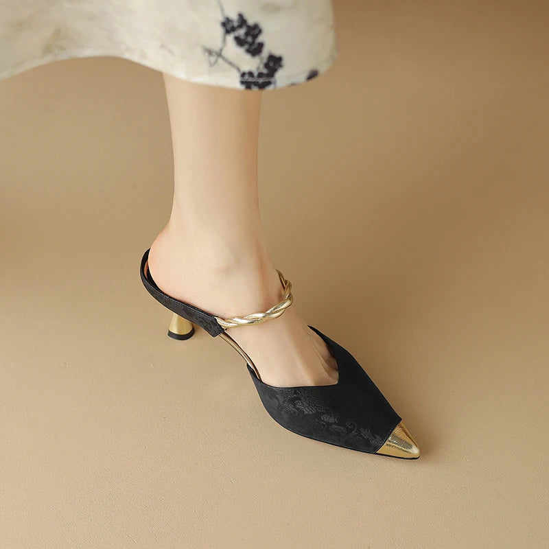 Pointed Toe Pearl Slingback Sandals