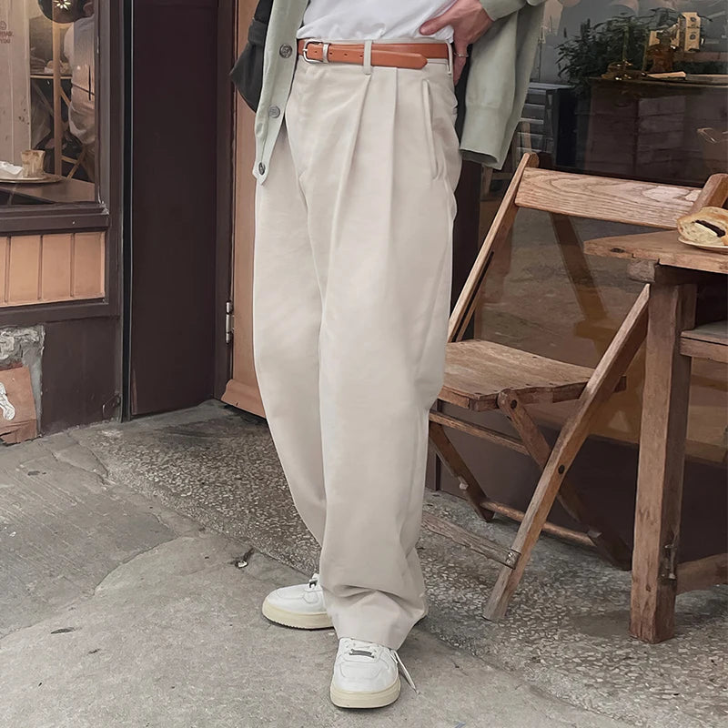 Men’s Vintage Pleated Straight‑Leg Suit Trousers