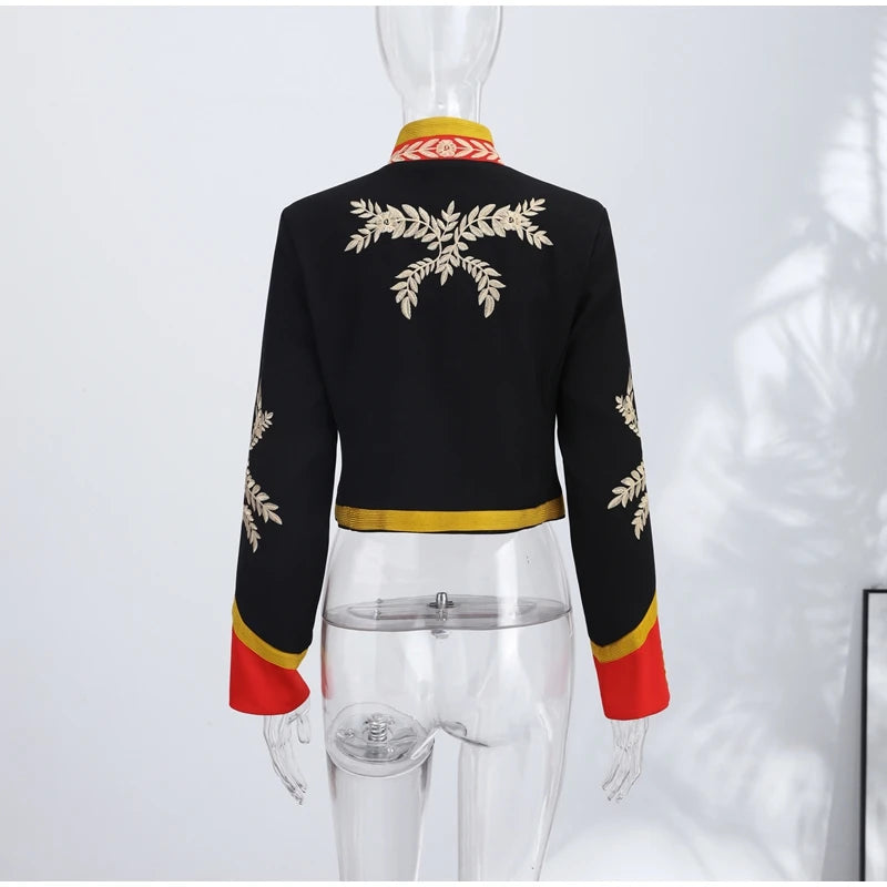 Napoleon Golden Short Jacket Women Vintage Stand Collar Long Sleeve Cropped Jackets 2026 Spring New Lady Outwear High Street