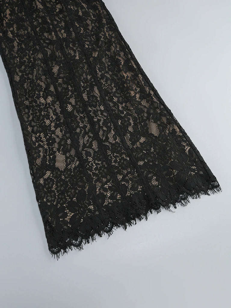 Black Lace Patwork Sleeveless Maxi Dress for Women 2025 Summer Sexy Bodycon Party Dresses Fashion Summer Celebrity Club Wear
