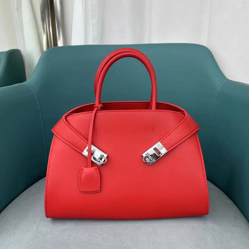 Genuine Leather Handbag Hug Bag Pillow Bag Top Layer Leather Advanced Feeling 2025 New Model Fashion Temperament Boston Bag