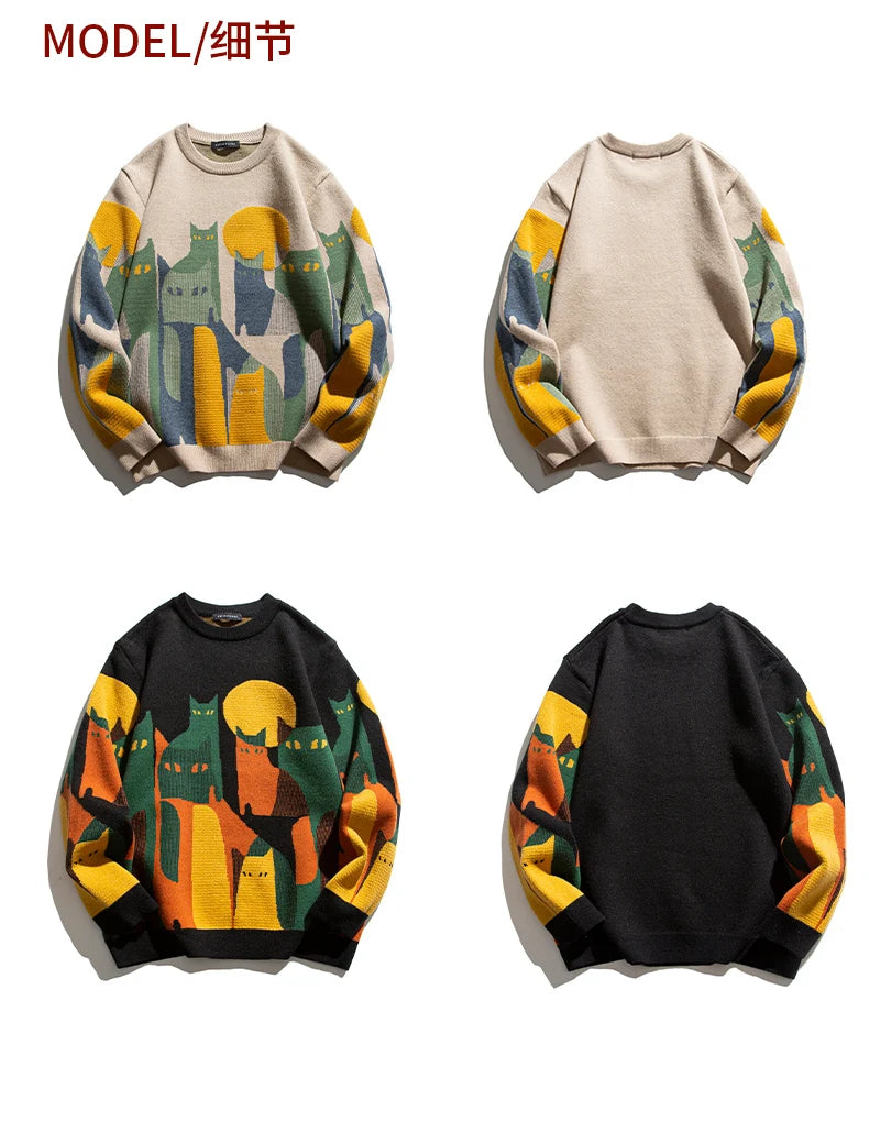 Harajuku Cat Print Sweater