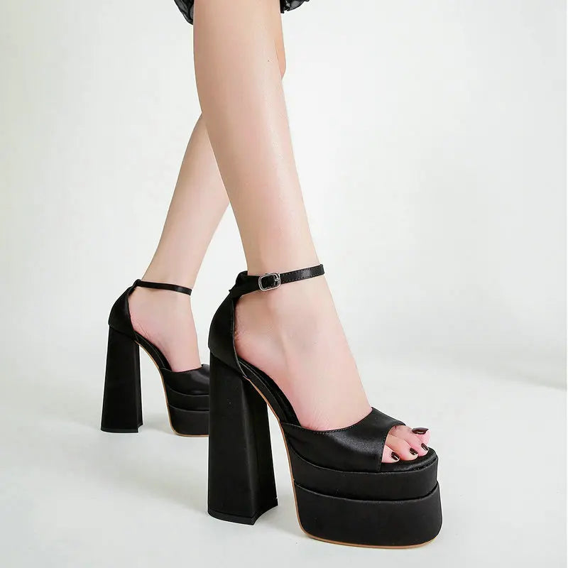 Summer Square‑Head Satin High Heels