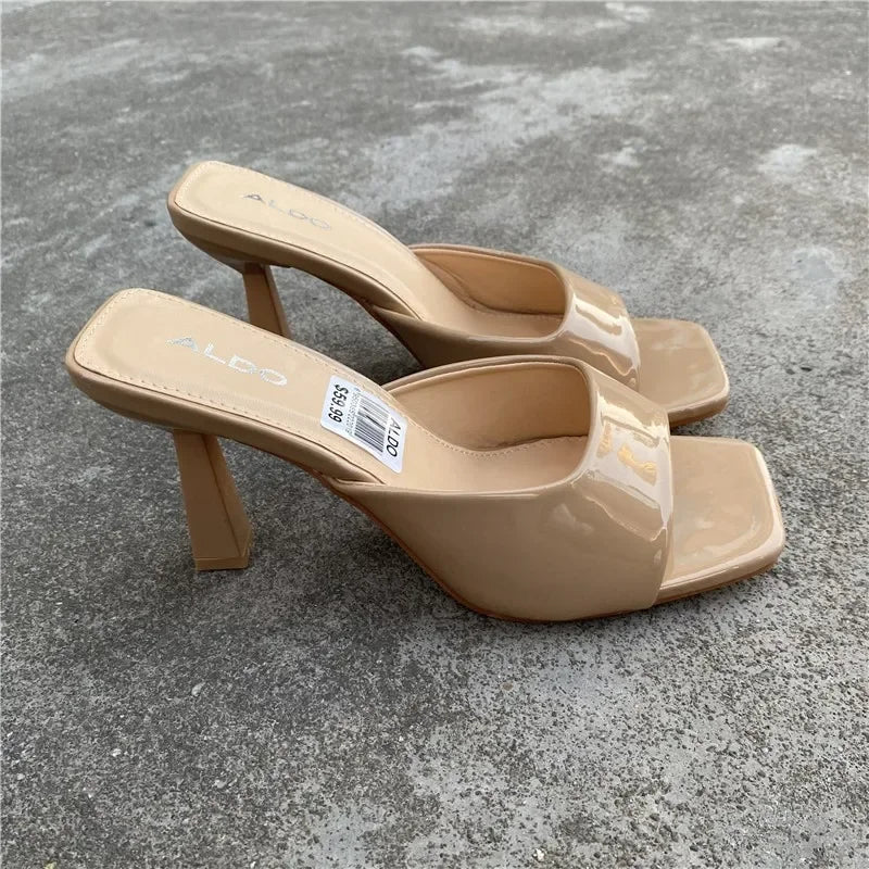 Women’s Square‑Head Thin High‑Heel Slippers