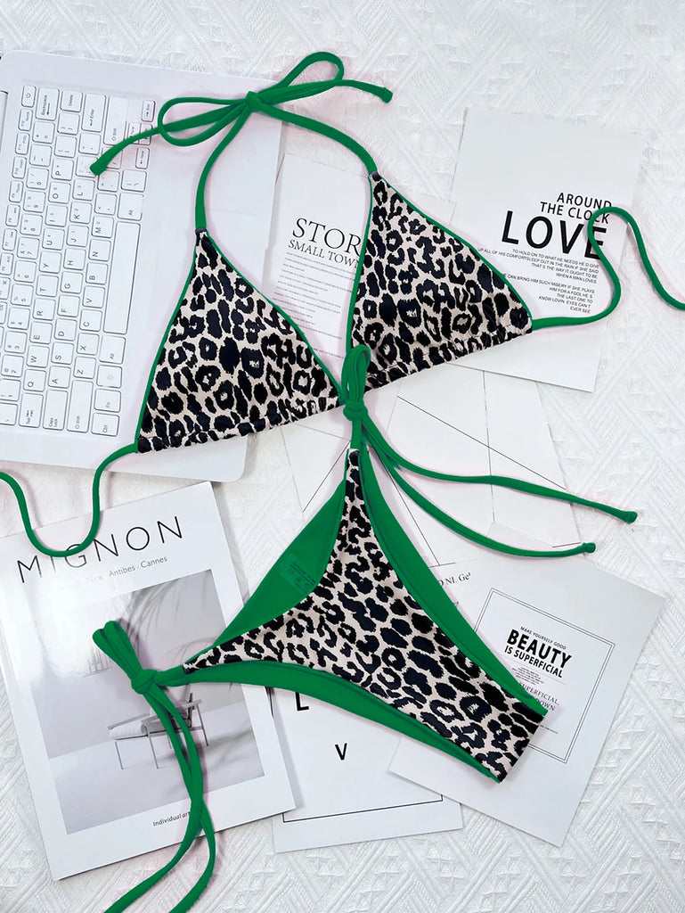 Women’s 2025 Leopard Micro Bikini – Brazilian Thong Halter Lace‑Up Swimsuit, Sexy Two‑Piece BeachwearSexy Leopard Micro Bikini 2025 Women Swimsuit Female Swimwear Thong Bikinis Set Brazilian Halter Beach Wear Lace Up Bathing Suit