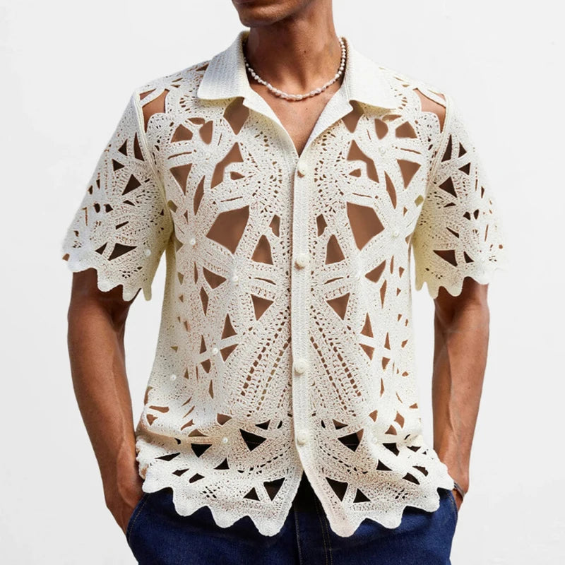 French Retro Crochet Polo Shirt