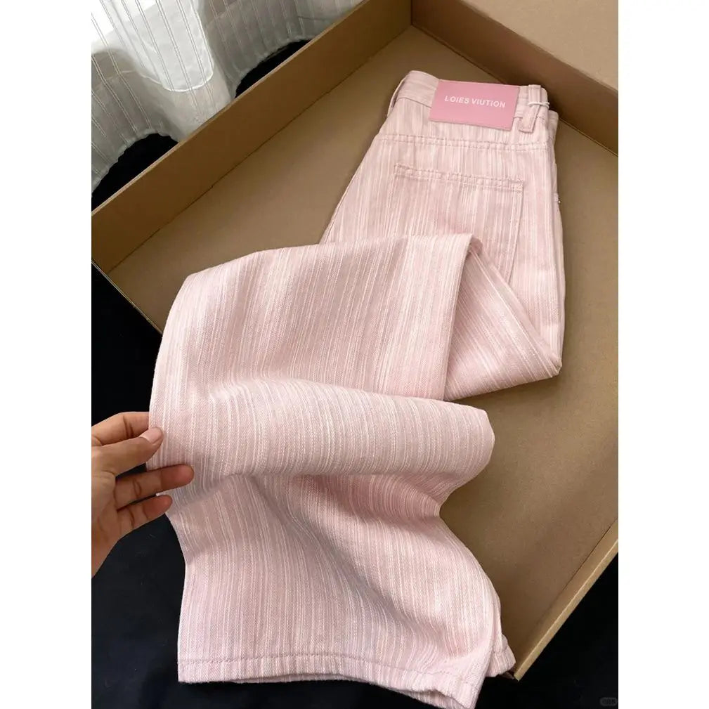 Pink striped wide-leg jeans women's 2024 summer thin new high-waisted loose straight drape floor pants women jeans