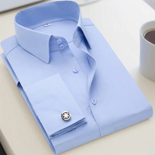 Men’s French Cufflink Slim‑Fit Business Shirt