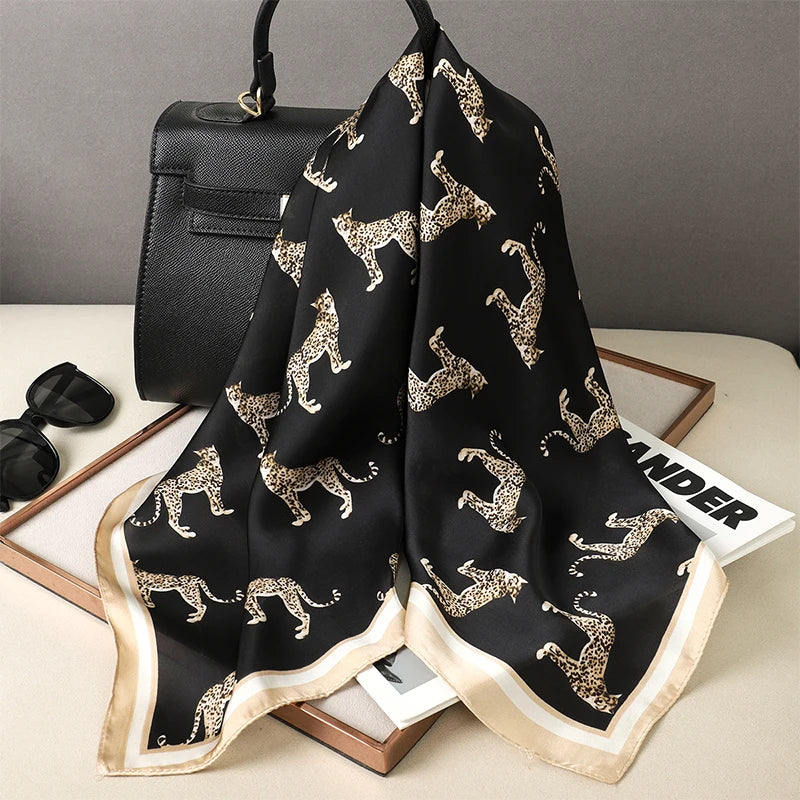 Luxury Brand Square Silk Scarf Women Hairband Design Printed Small Satin Shawls Foulard Neckerchief Female Headbands Bandana