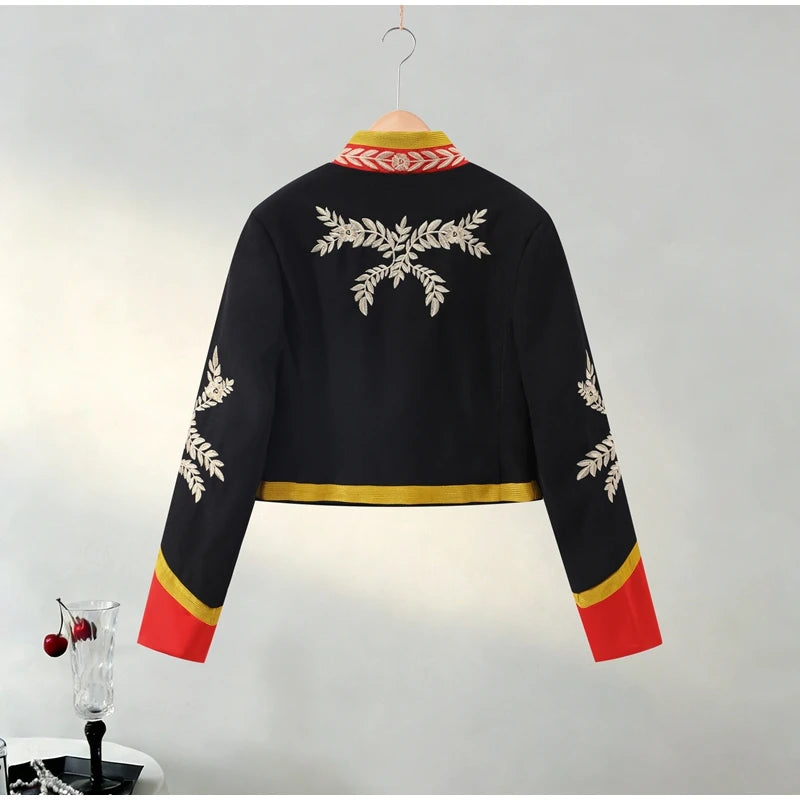 Napoleon Golden Short Jacket Women Vintage Stand Collar Long Sleeve Cropped Jackets 2026 Spring New Lady Outwear High Street