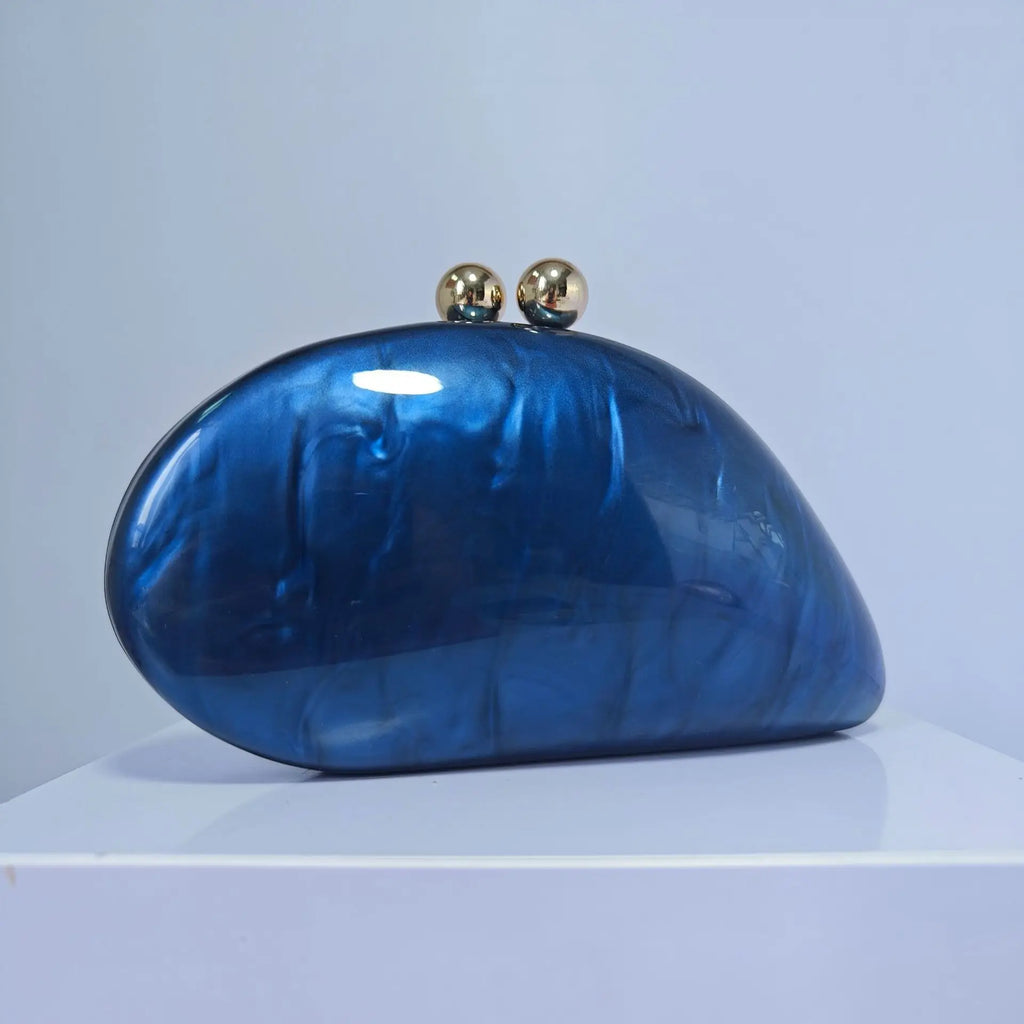 2024 New Hot Sale Acrylic Shell Shape Clutch Bag Women Designer Evening Party Cute Pearl Egg Purse Blue Handbag Wholesale