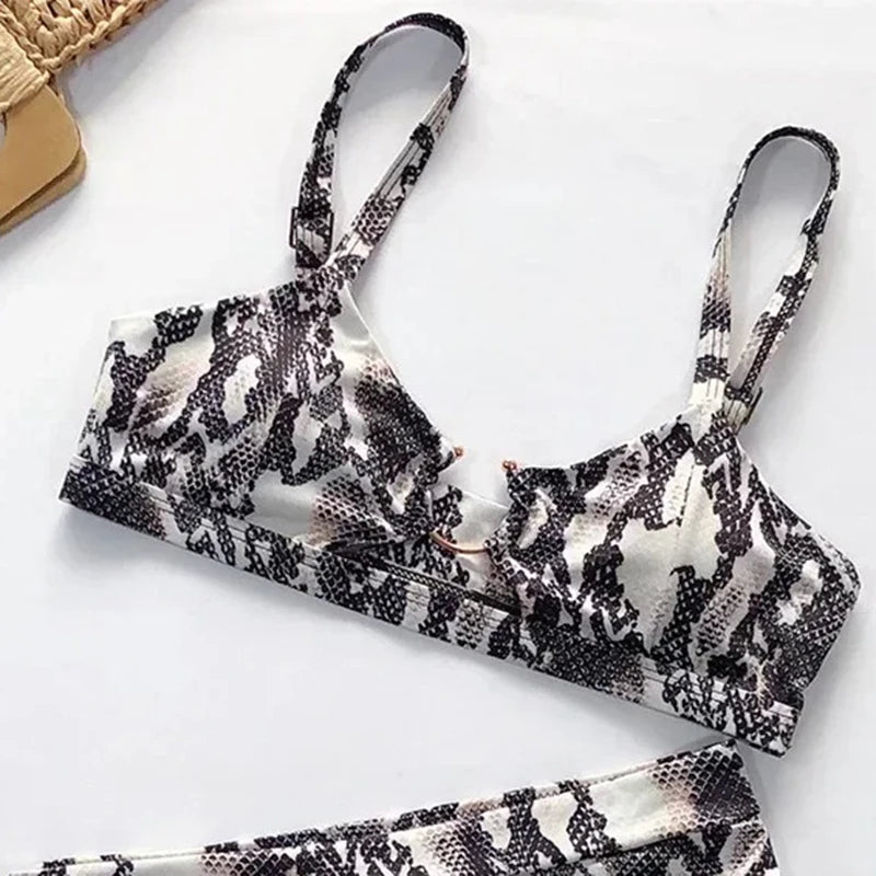 Snake‑Print Hollow‑Out Bikini