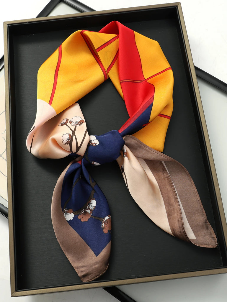 Luxury Brand Square Silk Scarf Women Hairband Design Printed Small Satin Shawls Foulard Neckerchief Female Headbands Bandana
