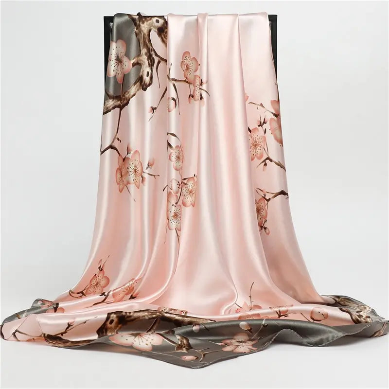 90cm Silk Satin Hijab Square Scarf Women Luxury Print Elegant Hair Hand Bag Foulard Shawl Wraps Neck Tie Headkerchief Bandana