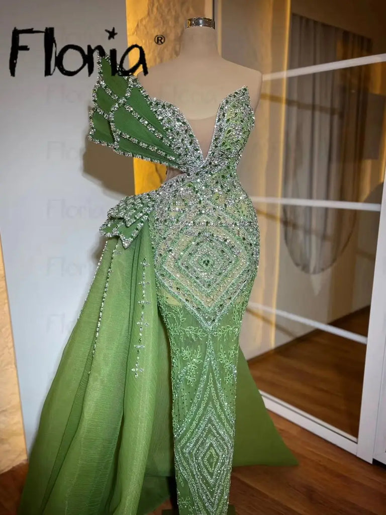 Luxury Mint Green Beaded Evening Dress