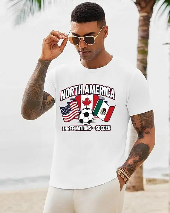 2026 Soccer Fan T‑Shirt — North America Flags Graphic Tee USA Canada Mexico Unisex