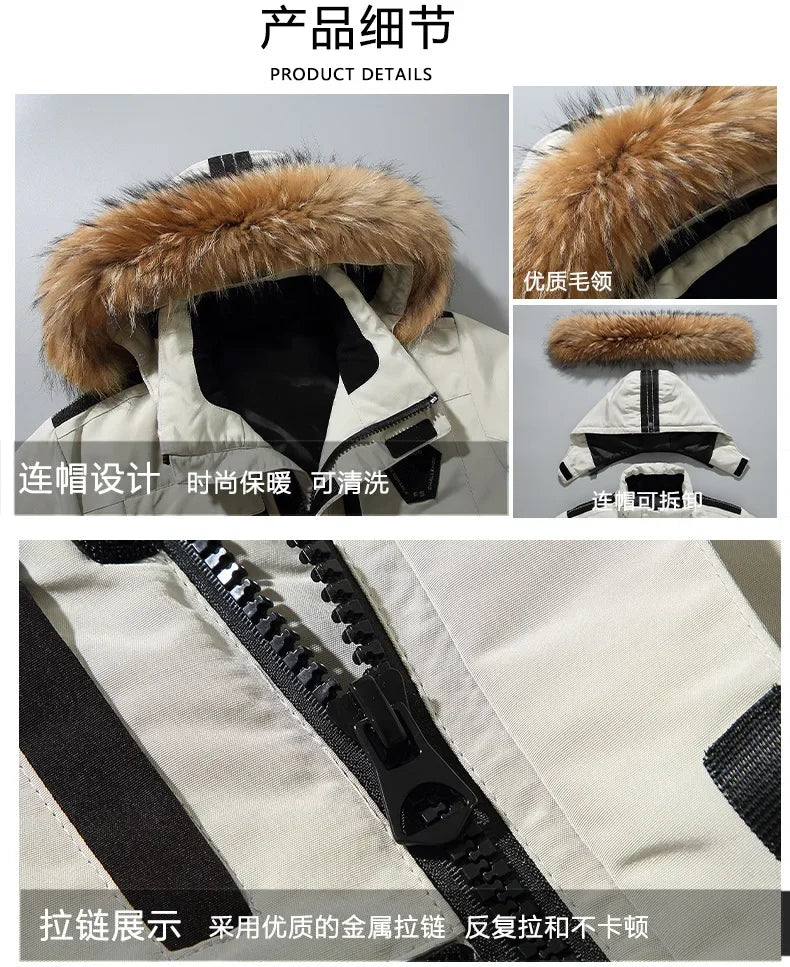 New Winter Men Hooded Fur Collar Puffer Jackets Duck Down Coats Quality Male Casual Warm Parkas Windproof Waterproof Coats 4XL