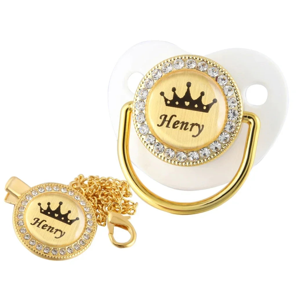 Customized Crown Name Baby Pacifier Dummy With Chain Clip 0-18 Months