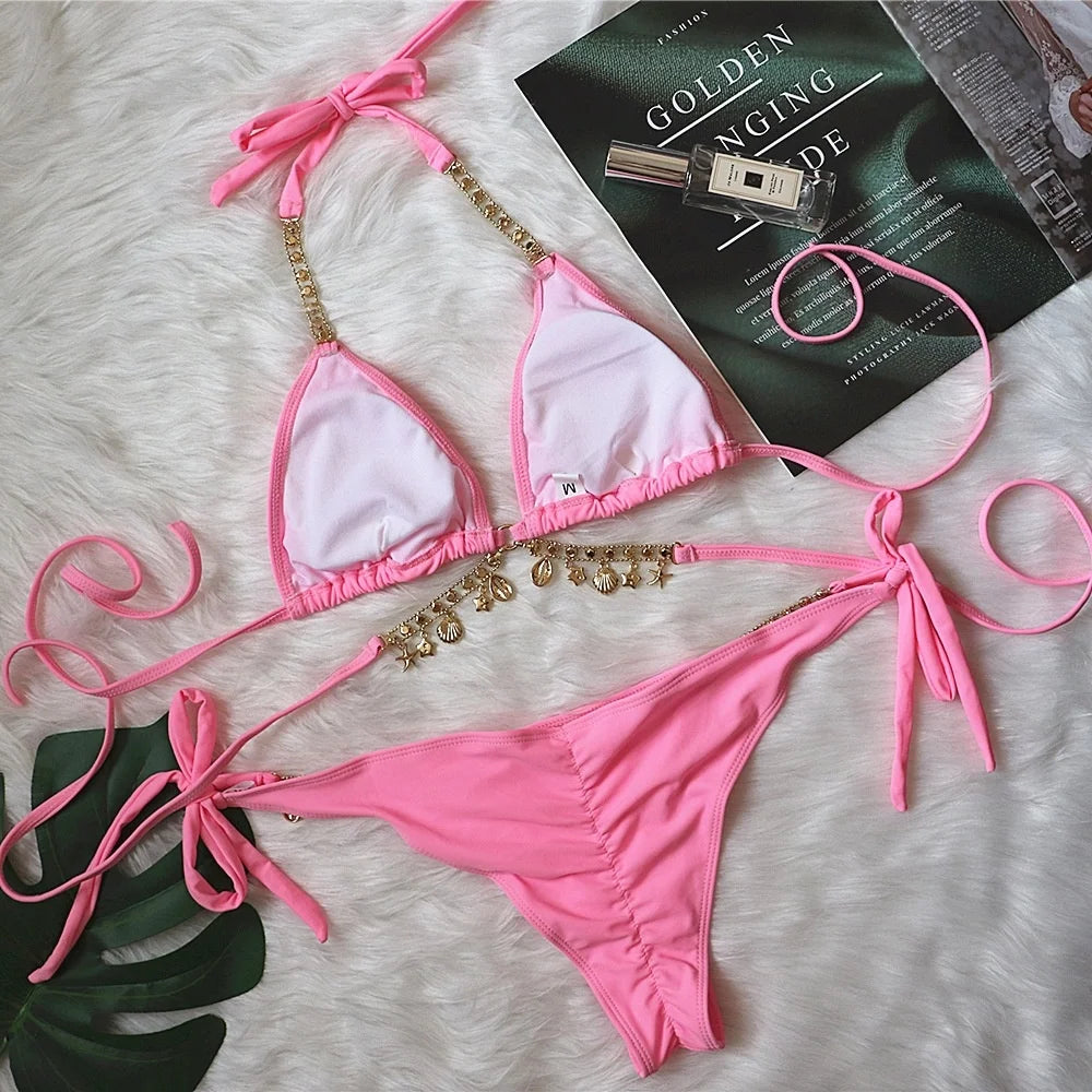 Sexy Solid‑Color Brazilian Bikini Set