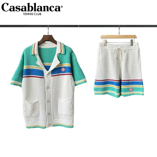 CASABLANCA T Shirt 100% Cotton Color Matching Summer Men's Summer Set Beach Short Sleeve Round Neck T-shirt Women Two-piece Set