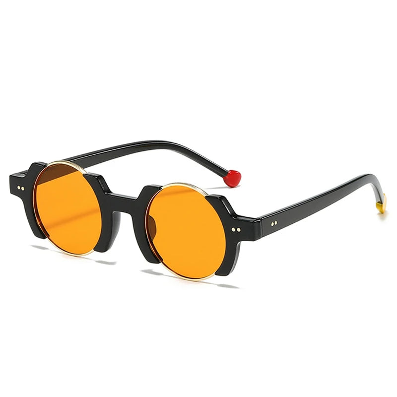SO&EI Ins Popular Fashion Round Women Punk Sunglasses Retro Rivets Men Trending Yellow Blue Sun Glasses Gradient Shades UV400