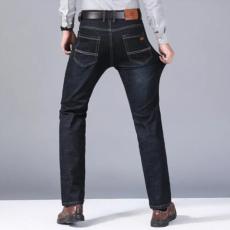 Men’s Soft Black Biker Jeans – Classic Stretch Denim Pants (Sizes 32–38) | Masculine Slim/Straight Fit Moto Style