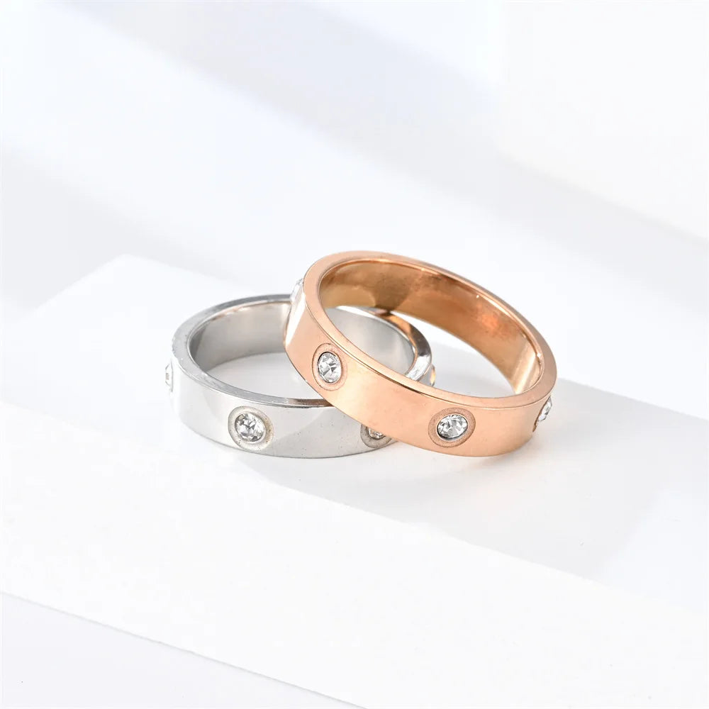 Unisex Stainless Steel Diamond Ring – Classic Fashion Accessory for Men & Women (Sizes 5–11)
