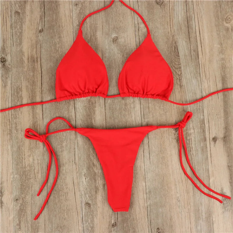 Women’s 2025 Solid Halter Triangle Bikini – Two‑Piece Thong Swimsuit for Summer Beachwear