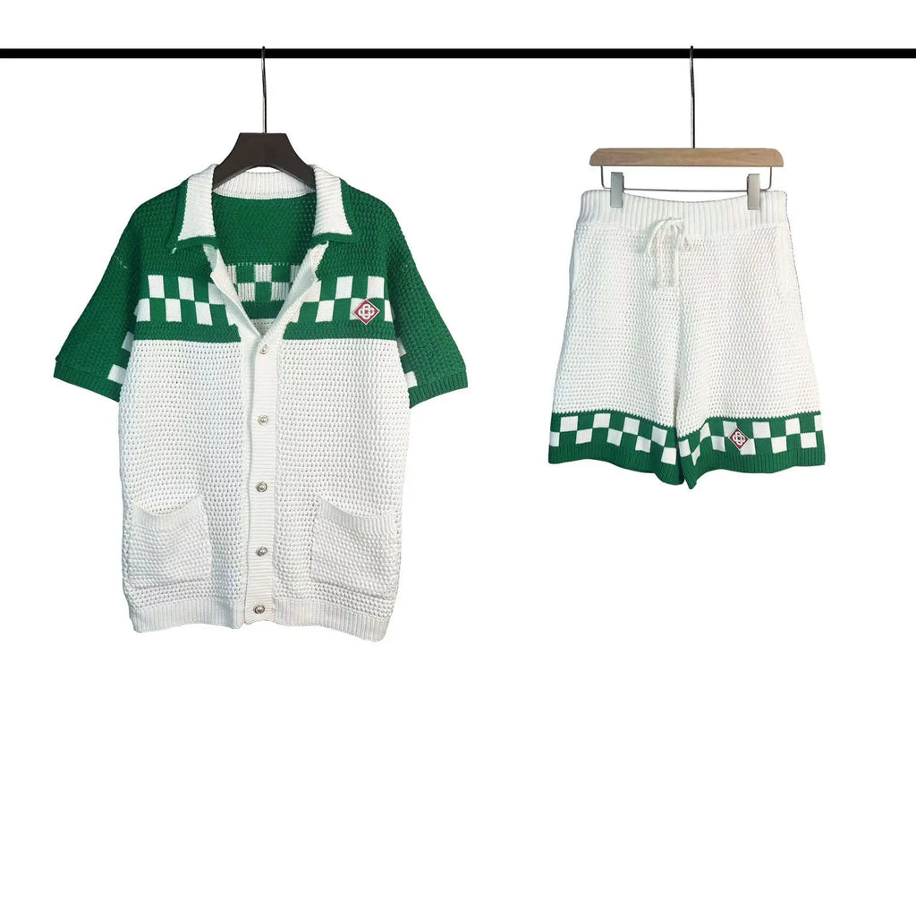CASABLANCA T Shirt 100% Cotton Color Matching Summer Men's Summer Set Beach Short Sleeve Round Neck T-shirt Women Two-piece Set